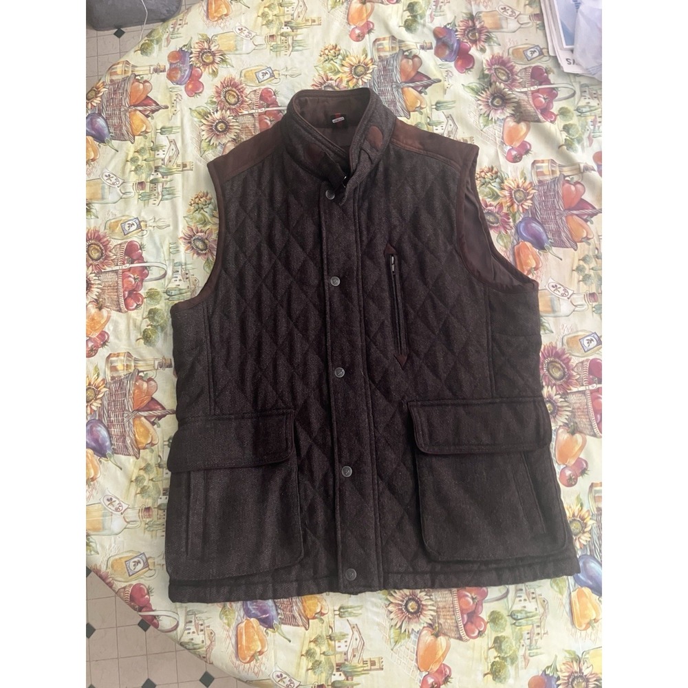Daniel Cremieux Wool Vest Mens Lg Brown Tweed Hunting Field Jacket Outdoor Zip
